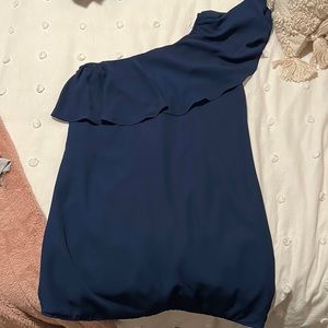 Navy one shoulder mini dress
